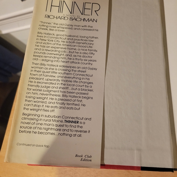 Thinner by Richard Bachman/Stephen King 1984 HC Book Club Edition - Picture 5 of 6